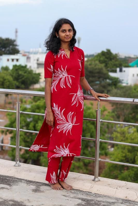 Maroon Leaf and Bloom CO-ORD Set
