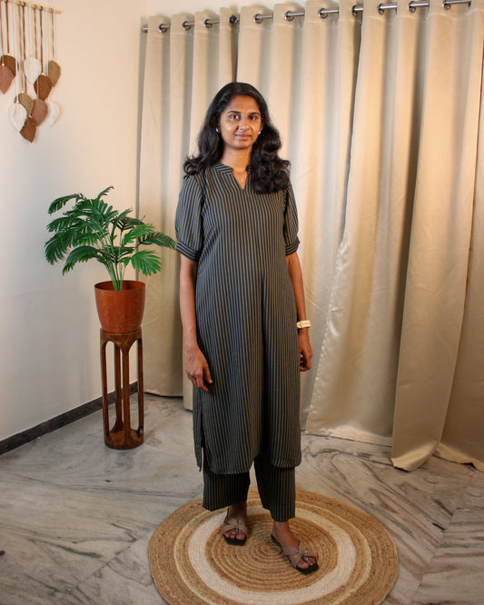 Olive Green Midnight Striped CO-ORD Set